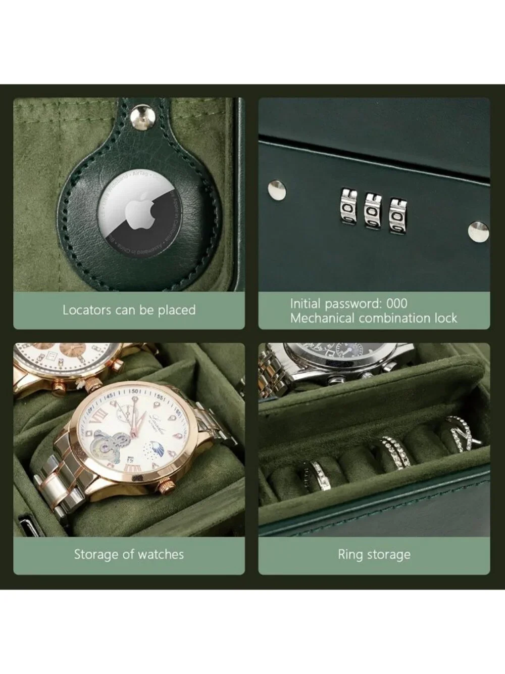 4 Slot Watch Case with Lock - Jewelry Organizer & Travel Storage for Watches
